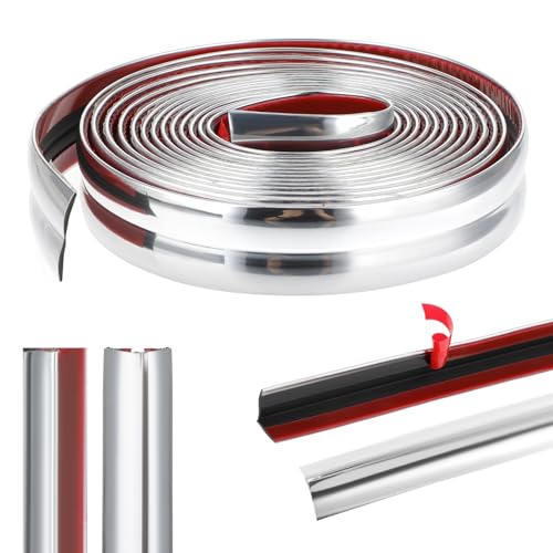 Grevosea Peel and Stick Wall Trim Molding, 10Ft Self Adhesive Wall Corner Guard & Edge Protector Inside Outside Corner Molding Vinyl Tile Edge Trim for Wall Edge Corner Protector (Silver)