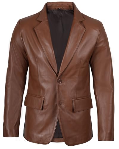 Image of fjackets Mens Leather Blazer Jacket - Real Lambskin Leather Sport Coat, 2-Button, Fully Lined, Business to Weekend