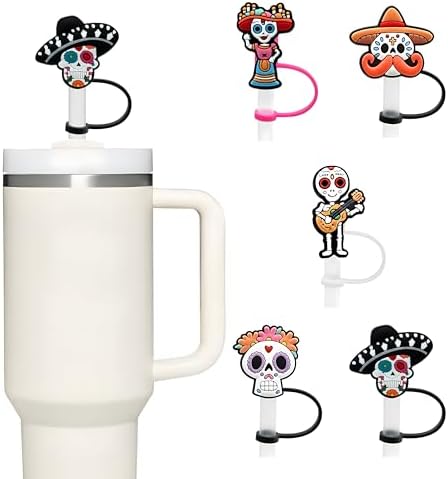 5Pcs 10mm Sugar Skull Straw Cover Cap for Stanley Cup 30&40 Oz Tumblers Silicone Cute Large Straw Topper, Straw Tip Covers for Stanley Cups Accessories 5Pcs 10mm Sugar Skull Straw Cover Cap for Stanley Cup 30&40 Oz Tumblers Silicone Cute Large Straw Topper, Straw Tip Covers for Stanley Cups Accessories