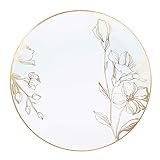[10'' Plates 10 Count] White Plastic Floral Design Party Dinner Plates With Gold Rim Premium heavywe