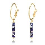 Aobei Pearl Gold Huggie Hoop Drop Dangle Earrings Lapis Lazuli Beads Gemstone Earrings Boho Handmade Lightweight Jewelry for Women