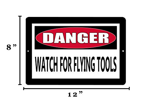 Rogue River Tactical Funny Metal Warning Tin Sign Wall Decor Man Cave Bar Danger Watch For Flying Tools #TOP2