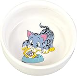 Ideal für Katzen Trixie Keramikschale mit Katzenmotiv, 0,3 Liter, weiß