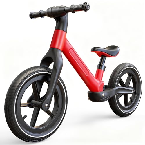 Skirfy Bicicleta infantil a partir de 2 años, juguete infantil para niños de 2 a 6 años, neumáticos de 14 pulgadas, asiento ajustable, marco ligero sin pedales, bicicleta de regalo para niños y niñas.