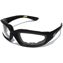 Choppers Mens Biker Padded Motorcycle Goggles Glasses - Several Lens Colors Available! Black - Clear Lens, 5.5w x 1.625h