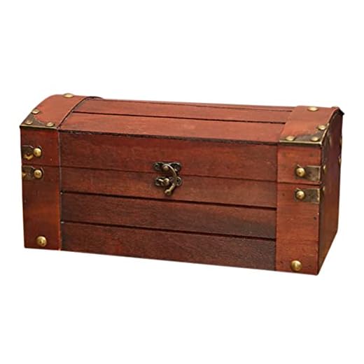 WINOMO Vintage Trä Treasure Bröst Förvaringslåda Med Lås Smycken Fall Makeup Lagring Organizer Desktop Sundries Container Bo Bo Foto Prop För Badrum Kontort