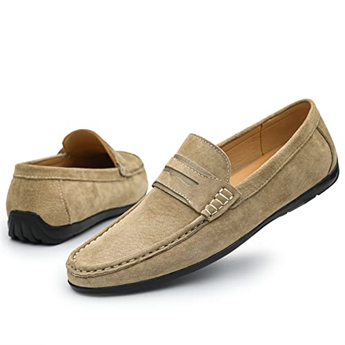 Mens Loafers Shoe Genuine Leather Penny Loafer Suede Vamp Stitching Details Round Toe Flat Heel Comfortable Slip Resistant Casual Slip-on3