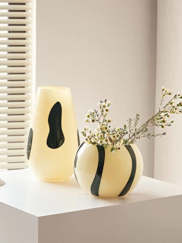 Magcolor Milky Yellow Glass Vases Set Of -2 For Home Decor, Modern Decorative Milky Yellow Vase, Unique Flower Vases For Farmhouse Wedding Entryway Living Dining Room Bookshelf Coffee Table Decor. #TOP3