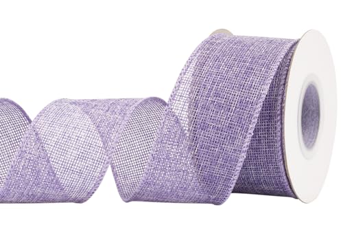 Joycrosso Burlap Wired Edge Ribbon 2 inch x 10 Yards, Lt. Purple, Ideal for Crafting, Gift Wrapping, Wreath, Christmas Tree, and Rustic Wedding Decorations
