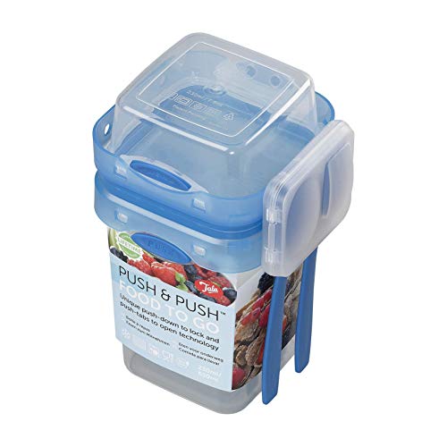 Tala Push & Push BPA Free Plastic Food Storage Container, Twin Box with Cutlery, 650/230ml