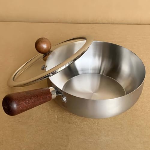 Image of Stainless Steel Pot with Glass Lid & Wooden Handle for Cooking Pot, Suitable for Kitch Mini Oil Pan Induction Base Non Stick Sauce Pan Boiling Pot for Tea Coffee Milk Water Sauce and Noodles