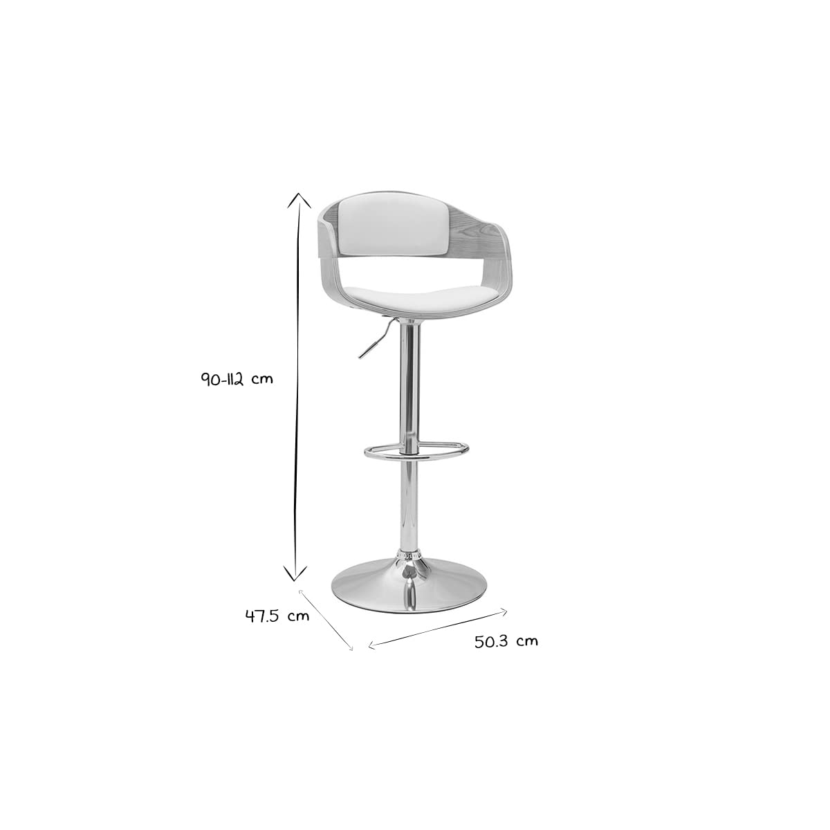 Miliboo EUSTACHE - Taburete de bar, diseño ajustable, color blanco y madera