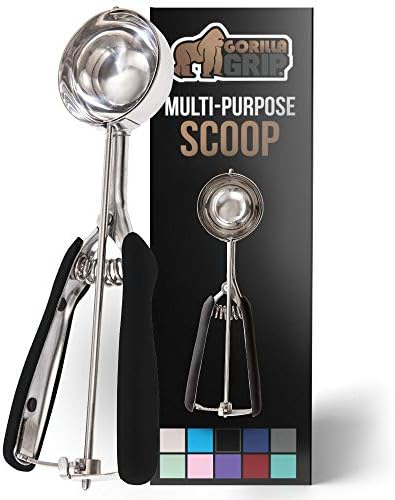 Gorilla Grip Premium Stainless Steel, Spring-Loaded Scoop for Fruit, Cookie and Ice Cream, Easy Squeeze and Clean Release, Comfortable Handle, Medium, 3 TBSP Scooper Size 24, Uniform Portions, Black