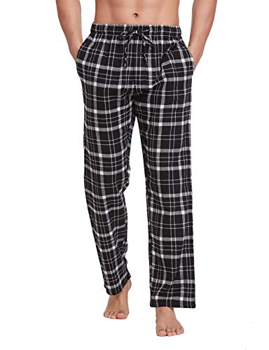 CYZ Men's 100% Cotton Super Soft Flannel Plaid Pajama Pants-BlackWhiteTartan-M