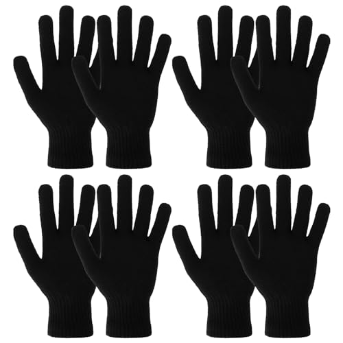 4 Paar Gestrickte Winterhandschuhe Schwarz Damen Thermohandschuhe Baumwolle Vollfingerhandschuhe Winter Schneehandschuhe Unisex Damen Herren Wandern Bekleidungs Zubehör