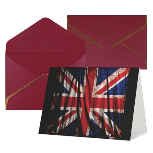 WLKSNBVD グリーティングカード 封筒付き 黒の背景に英国国旗 Thinking of Youカード 4x6 ブランクノートカード 誕生日 ベビーシャワー おめでとう 結婚式 サンキューカード あらゆる機会に