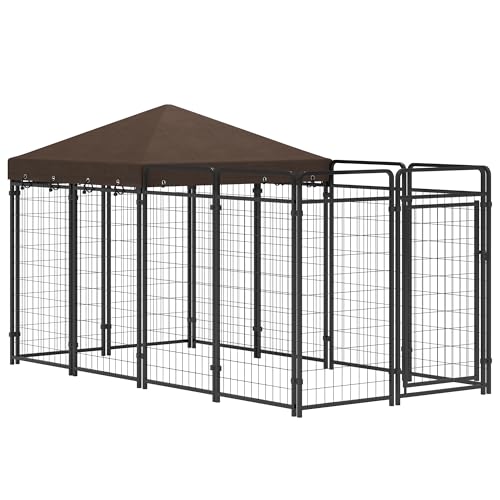 PawHut Dog Kennel Outdoor with Waterproof Canopy, Dog Run with Galvanized Chain Link, Secure Lock, for Backyard and Patio, Large and Medium Sized Breeds, Chickens, Ducks, 9.3' x 4.6' x 5.2'