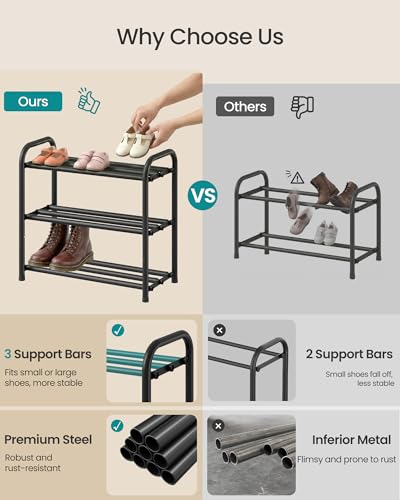 Image of SONGMICS Expandable Shoe Rack, Adjustable Shoe Organizer Storage Shelf, Sturdy and Heavy-Duty, for Closet, Entryway, Living Room, 3-Tier, Ink Black ULMR036BD01