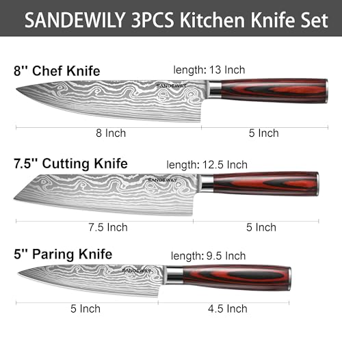 3-Piece Kitchen Knife Set, Japanese Style High Carbon Stainless Steel Chef Knives with Sheaths for Daily Home Use