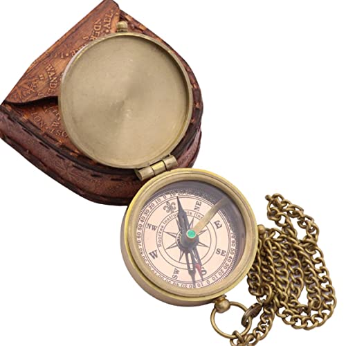 Rii Pocket Brass Sundial Compass, Nautical Navy Compass For Camping, Travelling, Hiking, Boating, Gift Compass For Graduation, Wedding, Birthday From Mom Dad With Imprinted Leather Case #TOP3