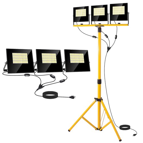 36000Lumen LED Work Lights with Stand - 3 Head Foldable Stand Work Light with 16FT Cord - IP67...