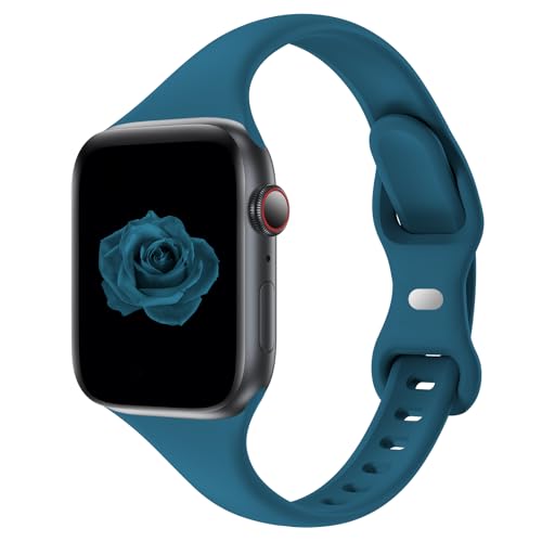Image of Thin Slim Band Compatible with Apple Watch 38mm 40mm 41mm 42mm 44mm 45mm 46mm 49mm, Replacement Silicone Sport Strap for iWatch Series 11 /10 /9 /8 /7 /6 /5 /4 /3 /2 /1 Ultra SE Women Men, Mallard Green