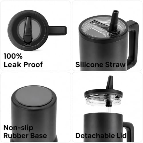 Image of Stainless Steel 1200 ml Vacuum Tumbler with Lid & Straw - Double‑Wall Insulated Cup for Travel, Gym & Office - Keeps Beverages Hot or Cold - 1.2 L Capacity (Black)