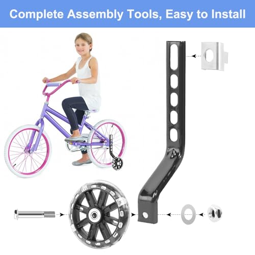 1 Paar Stützräder, Fahrrad Stützräder Universal Hilfsrad, Einstellbare Sicherheitsstützräder für Kinderfahrrad mit Mute Flash Räder für 12-20 Zoll Single Speed Fahrrad