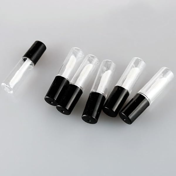 lasenersm 10 Pieces 1.2 ml Clear Mini Lip Gloss Tube Empty Mini Refillable Lip Balm Bottles with Rubber Inserts and Brush Empty Lip Gloss Containers for Samples Lips Balms Travel Split, Black Lid - 4