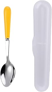Grapefruit Spoons with Round Serrated Edges for Citrus Kiwi Fruit and Dessert, Ceramic Handle Stainless Steel Dessert Spoons with Storage Box (Yellow)