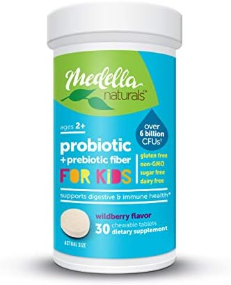 Probiotics for Kids + Prebiotics to Support Digestive Health, with 6 Billion+ CFUs to Help Boost Immunity and Digestive Function, Made in the USA, Wildberry Flavor, 30 Chewable Tablets
