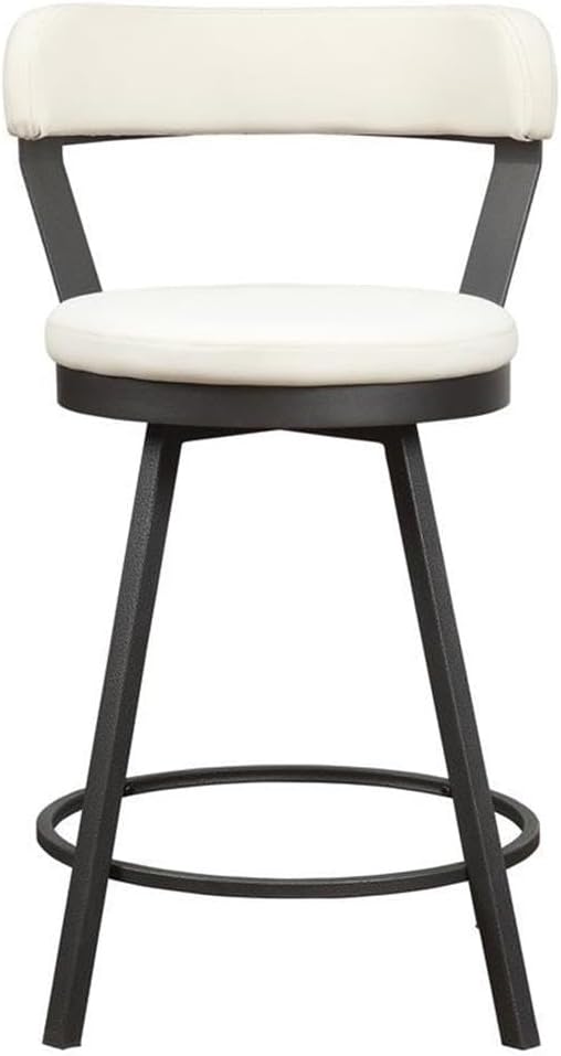 Lexicon Counter Height Stools Set of 2 - Appert Upholstered Swivel Counter Stools with Backs, Sturdy Metal Frame, Legs, 25 Inch Seat Height, Leather, Padded Seat, Back Rest, Foot Rest Bar, White