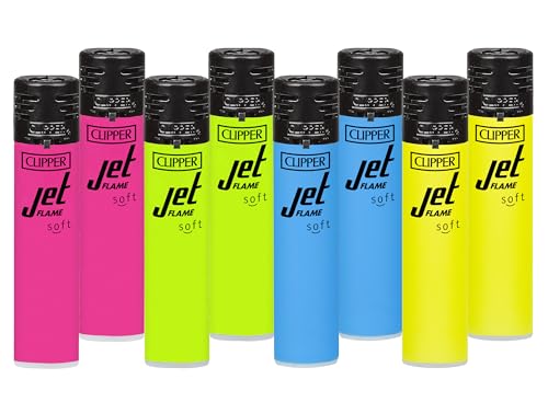 Clipper - Juego de 8 Mecheros Jet Flame Recargables en Colores Variados | Encendedores con Llama Jet