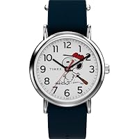 Timex Men's Peanuts Weekender Baseball 38mm Watch (Blue Slip-Thru Single Layer White Dial Silver-Tone Case)
