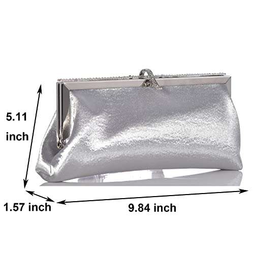 Luxury Satin Classic Evening Clutch Bag With Elegant Rhinestone Bling Crossbody Bag For Wedding Bridal Graduation Prom (Silver) #TOP2