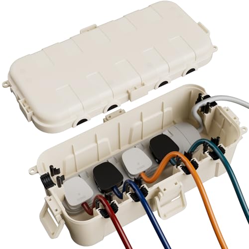 RESTMO Boîte à Câbles Étanche, Boite Etanche Electrique Exterieur Amande | IP54, Résistante aux Intempéries, Protège Rallonges et Multiprises, Compatible Fiches Coudées