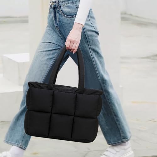 Image of Puffer Tote Bag, Quilted Puffy Purse, Cute Padded Winter Shoulder Bags, Lightweight Down Handbag for Women Work Travel