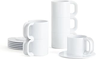 Max 2 | 12-Piece Cups & Saucers Set (6 Cups + 6 Saucers) | Hellerware | Massimo & Lella Vignelli (White)