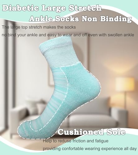 Diabetic Non Binding Ankle Socks Women for Lymphedema Sensitive Foot Wide Loose Fit 4 Pairs Size 9-11