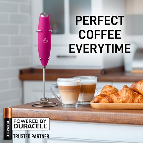 Image of Zulay Kitchen Powerful Milk Frother Wand With Duracell Batteries - Ultra Fast Handheld Drink Mixer - Electric Whisk Foam Maker for Coffee, Lattes, Cappuccino & Matcha - Double Whisk - Dragonfruit
