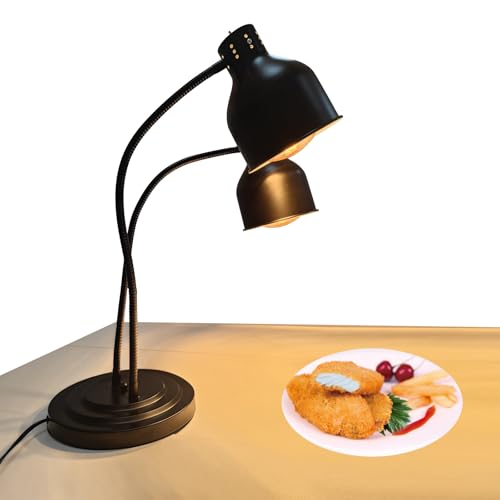 HUDABAIDI 2-Head Food Heat Lamp Warmer, Commerical Portable Electric Food Warmer Heating Light for Restaurant Kitchen Buffet, Catering Food Warming Lamp w/Dual 250W Bulbs (Black, Dual Bulbs)