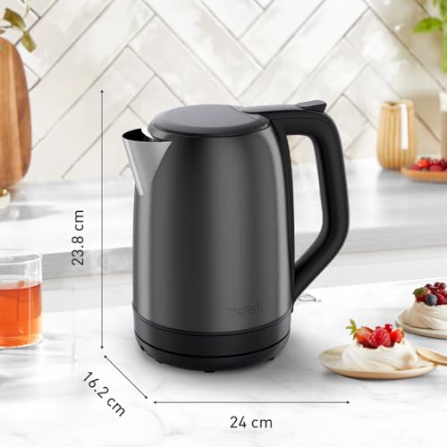 Tefal Subito Electric Kettle, 1.7L, Fast Boiling, Cordless Kettle, Water Level Window, 2,400W, Brushed Steel Finish, Removable Anti-Scale Filter, Stainless Steel Pour Spout, KO5S08G0, Black