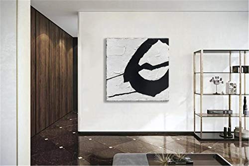 Zoinart Minimalism Black And White Wall Art Abstract Painting 24X24 Inches 100% Hand-Painted Modern Oil Painting On Canvas Contemporary Art Office Wall Decor #TOP2