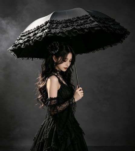 Black Lace Parasol Lolita Gothic Travel Umbrella Victorian Cosplay Decor — 사진 6