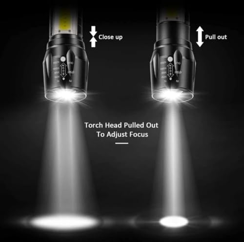 Image of Usha+ HP-360C Rechargeable Torch, Powerbank Function, Aircraft Aluminum Body, Telescopic Zoom, Water Resistant Flashlight with Multiple Light Modes (Black) LED