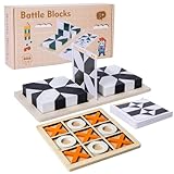 【バトルブロックゲーム】スピード勝負で脳トレにも最適、カードに描かれた図形をいち早く再現できたら勝利！ゲーム感覚で集中力や判断力が鍛えられます。白黒ブロックを土台に並べて、問題カードと同じ模様を作るパズルおもちゃです。家族や友達と対戦しても楽しい！図柄カードのパターンを見て、同じ形になるようにブロックを並べる知育ゲーム。図形認識力・論理的思考力・空間把握力を自然と育てます。 【木製〇×ゲーム】誰もが一度は遊んだことのある〇×ゲーム。交互にコマを置き、縦・横・斜めのいずれかで3つ並べたら勝ち！シン...