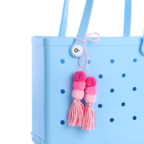 Tassel and Pom Poms Charm Accessory for Bogg Bag and Simply Southern Totes,Pink Decorative for Rubber Beach Handbag