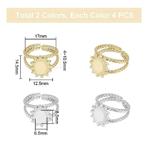 UNICRAFTALE 8Pcs 2 Color Stainless Steel Sun Open Cuff Ring Settings with Oval Tray Metal Ring Blanks Cabochon Ring Base Settings Blanks DIY Bezels for Ring Jewelry Making - Image 2