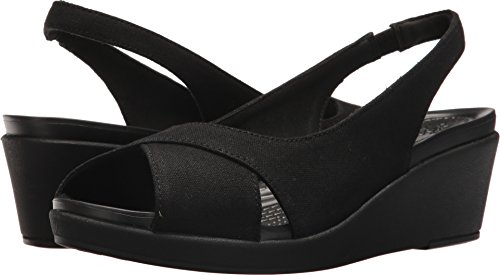 Crocs Women's Leigh Ann Slingback Wedge Sandal, black/black, 4 M US