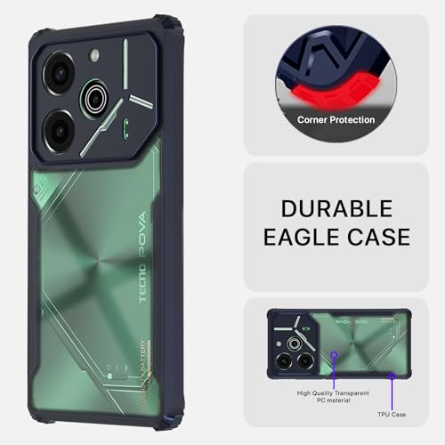 Image of Pikkme Tecno Pova 6 Pro 5G Back Cover | Crystal Clear Transparent Back | Ultra Hyrbid | Full Camera Protection | Raised Edge | Bumper Back Case (Blue)